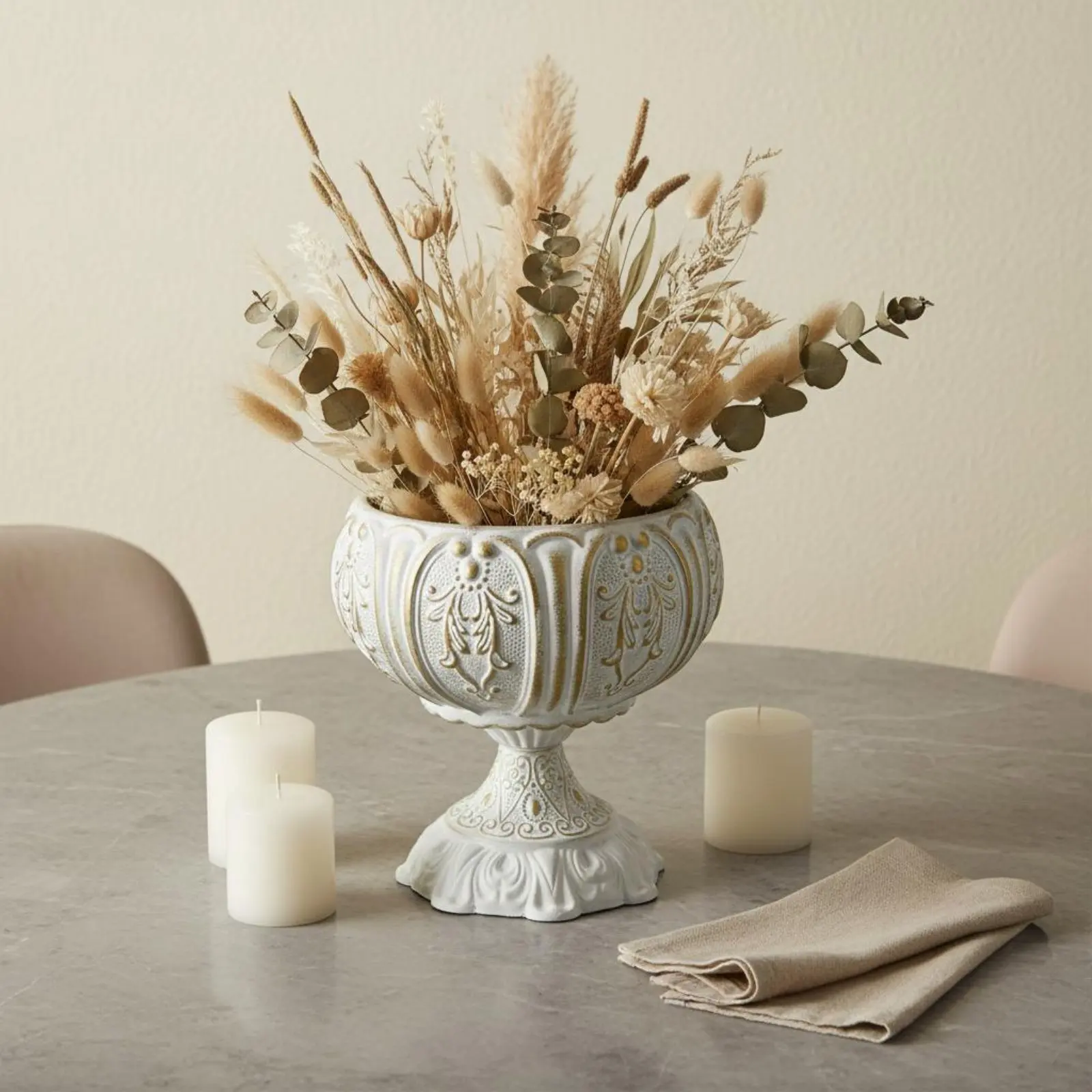 Embossed Metal Planter Luxury Feel Pedestal Vase Vintage Metal Urn Distressed Finish Table Centerpiece Detachable Design
Embossed Metal Planter Luxury Feel Pedestal Vase Vintage Metal Urn Distressed Finish Table Centerpiece Detachable Design