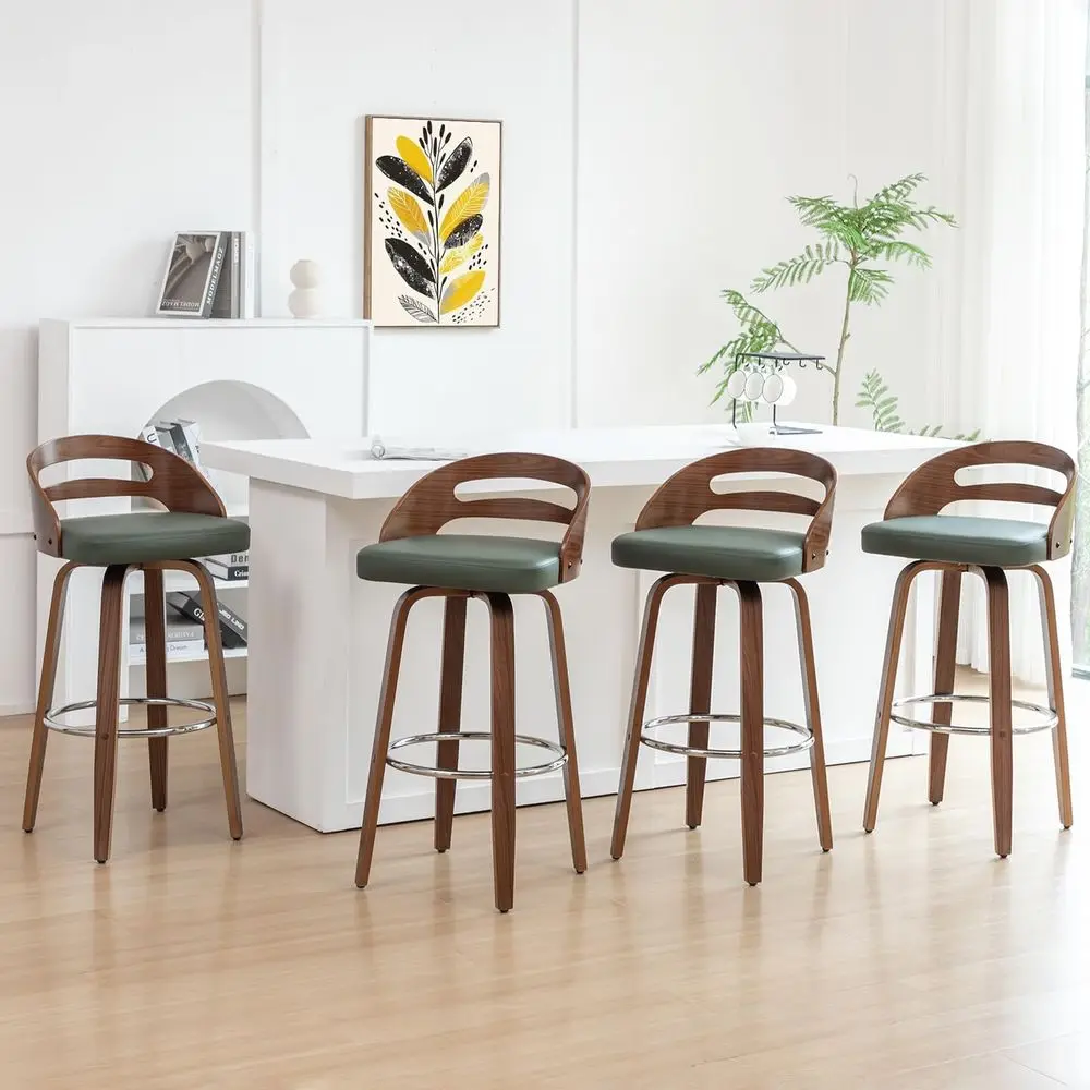 Stools Set of 4, Swivel Bar Stools with Walnut Craftsmanship, Bentwood Curved Back, holstered Faux Leather, Soft Cushion Seat
Stools Set of 4, Swivel Bar Stools with Walnut Craftsmanship, Bentwood Curved Back, holstered Faux Leather, Soft Cushion Seat
