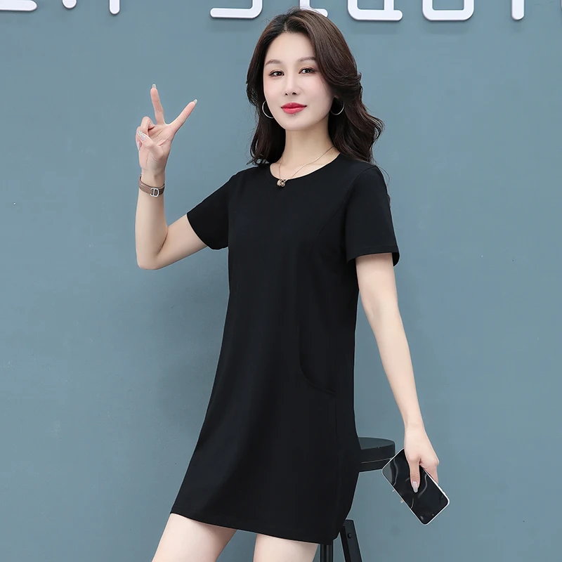 New Women'S Fashionable And Versatile Short Sleeved Round Neck Mid Length T-Shirt Skirt Female Summer Casual Loose Sports Dress
New Women'S Fashionable And Versatile Short Sleeved Round Neck Mid Length T-Shirt Skirt Female Summer Casual Loose Sports Dress