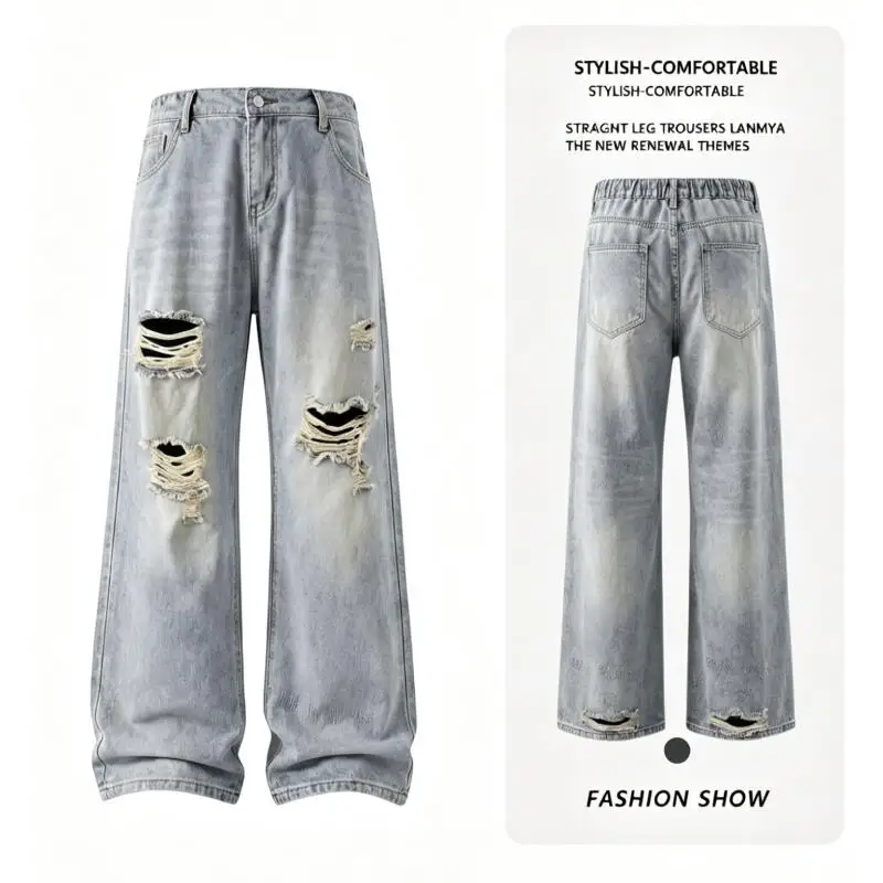 2026 Blue Length Hole Jeans Men Denim Wide Leg Pants Streetwear Vintage Washed Long Straight Trousers Summer New Plus Size 5Xl
2026 Blue Length Hole Jeans Men Denim Wide Leg Pants Streetwear Vintage Washed Long Straight Trousers Summer New Plus Size 5Xl