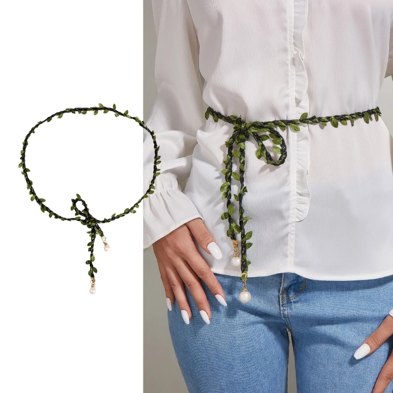 Women Weaving Green Leaves Waist Belt Vintage Elegant Pearl Pendant Waist Belt Women Dress Shirt Waist Seal Belt M6CD
Women Weaving Green Leaves Waist Belt Vintage Elegant Pearl Pendant Waist Belt Women Dress Shirt Waist Seal Belt M6CD