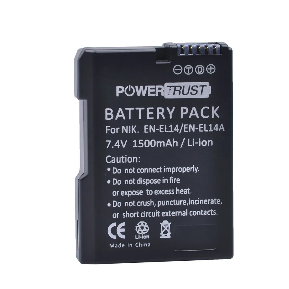 PowerTrust 1500mAh EN-EL14 EN EL14 ENEL14A Battery Bateria + LED Dual Charger MH-24 for Nikon D3100 D5200 DF P7000 P7100 P7200
PowerTrust 1500mAh EN-EL14 EN EL14 ENEL14A Battery Bateria + LED Dual Charger MH-24 for Nikon D3100 D5200 DF P7000 P7100 P7200