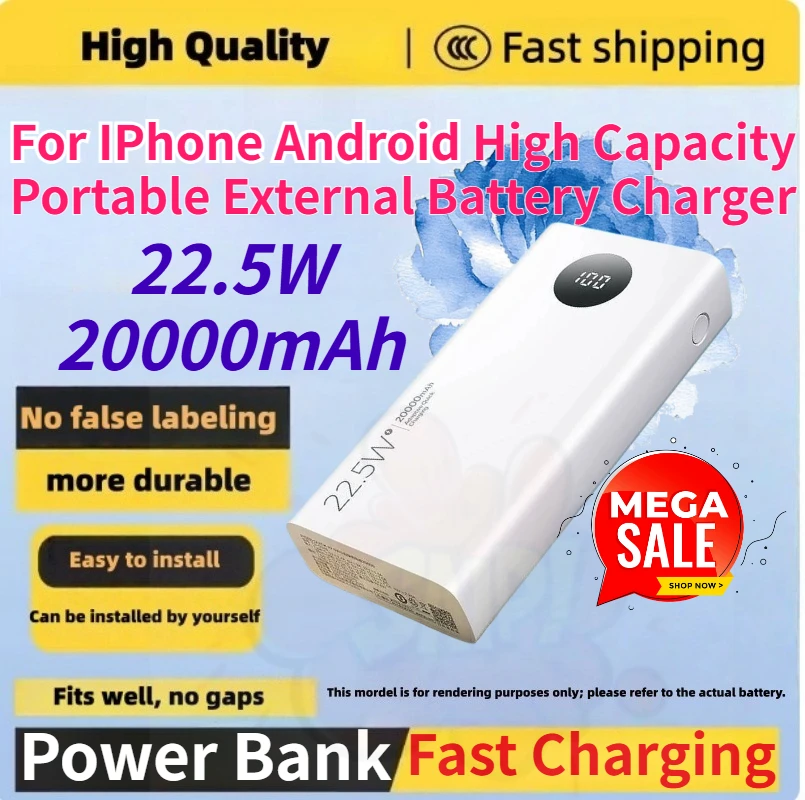 20000mAh 22.5W Fast Charging Power Bank High Capacity Portable External Battery Charger for IPhone Android
20000mAh 22.5W Fast Charging Power Bank High Capacity Portable External Battery Charger for IPhone Android