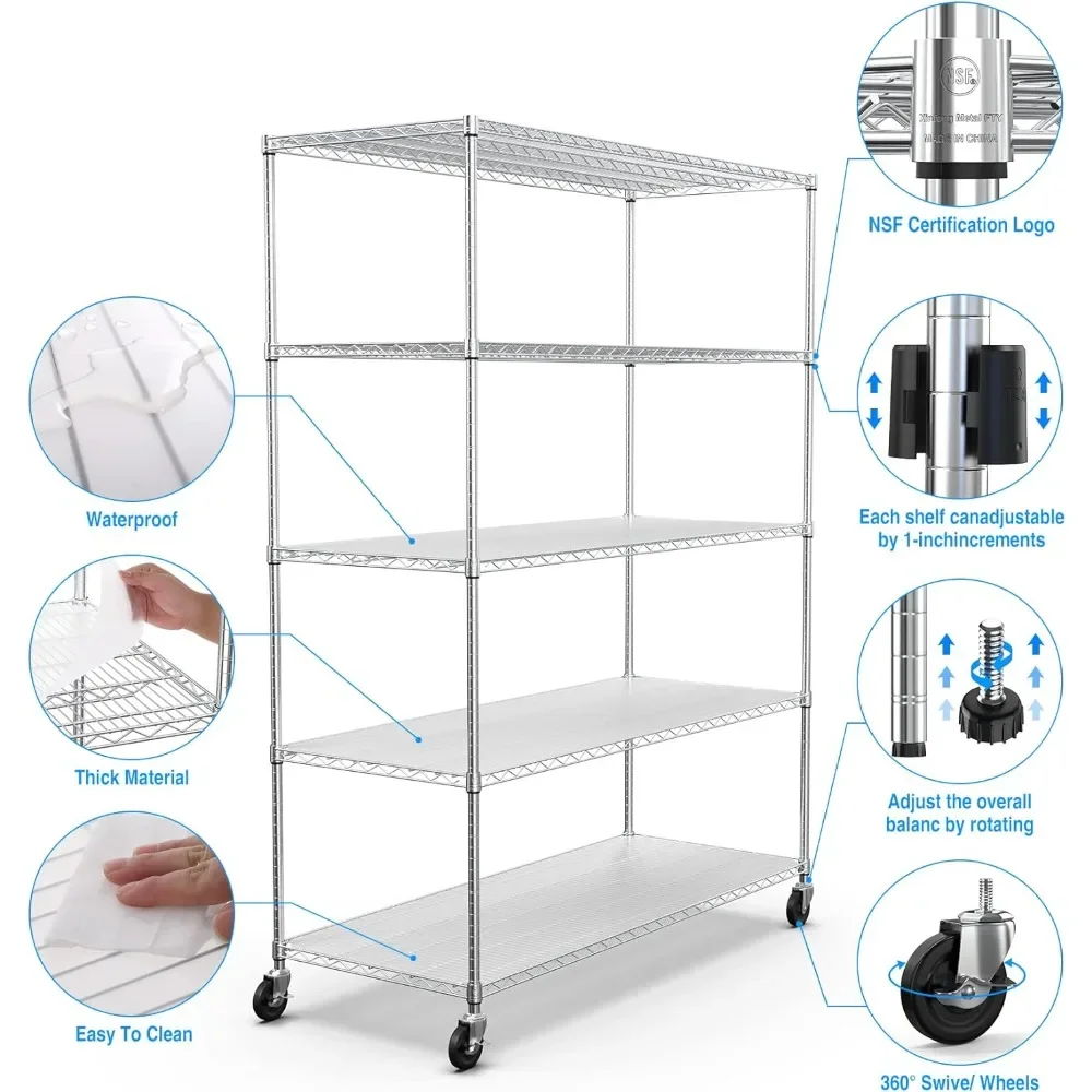 5 Tier Metal Shelf,6000lbs Capacity Heavy Duty Adjustable Storage Rack with Wheels & Shelf Liners Steel Storage Rack
5 Tier Metal Shelf,6000lbs Capacity Heavy Duty Adjustable Storage Rack with Wheels & Shelf Liners Steel Storage Rack