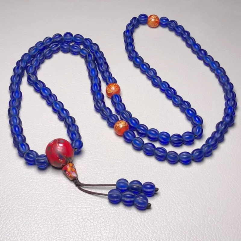 Tibetan Style Crafts Retro Style Old Materials Vintage Glass Pumpkin Beads 108 Necklace Blue Glaze Pumpkin Beads Sub-Generation
Tibetan Style Crafts Retro Style Old Materials Vintage Glass Pumpkin Beads 108 Necklace Blue Glaze Pumpkin Beads Sub-Generation
