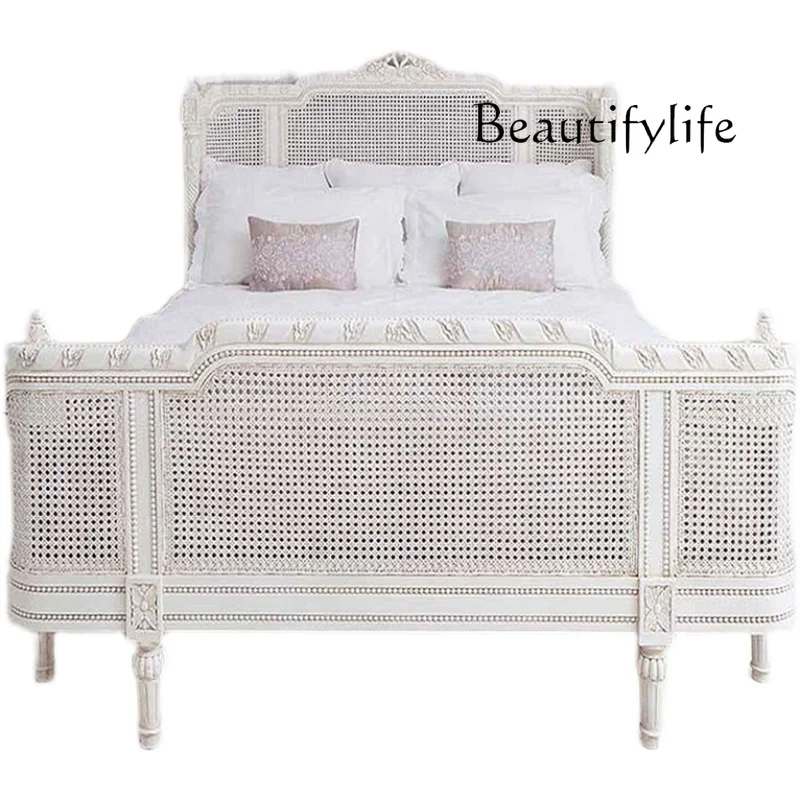 French rattan solid wood bed white old retro high back bed 1.8 2.2 meters large bed
French rattan solid wood bed white old retro high back bed 1.8 2.2 meters large bed