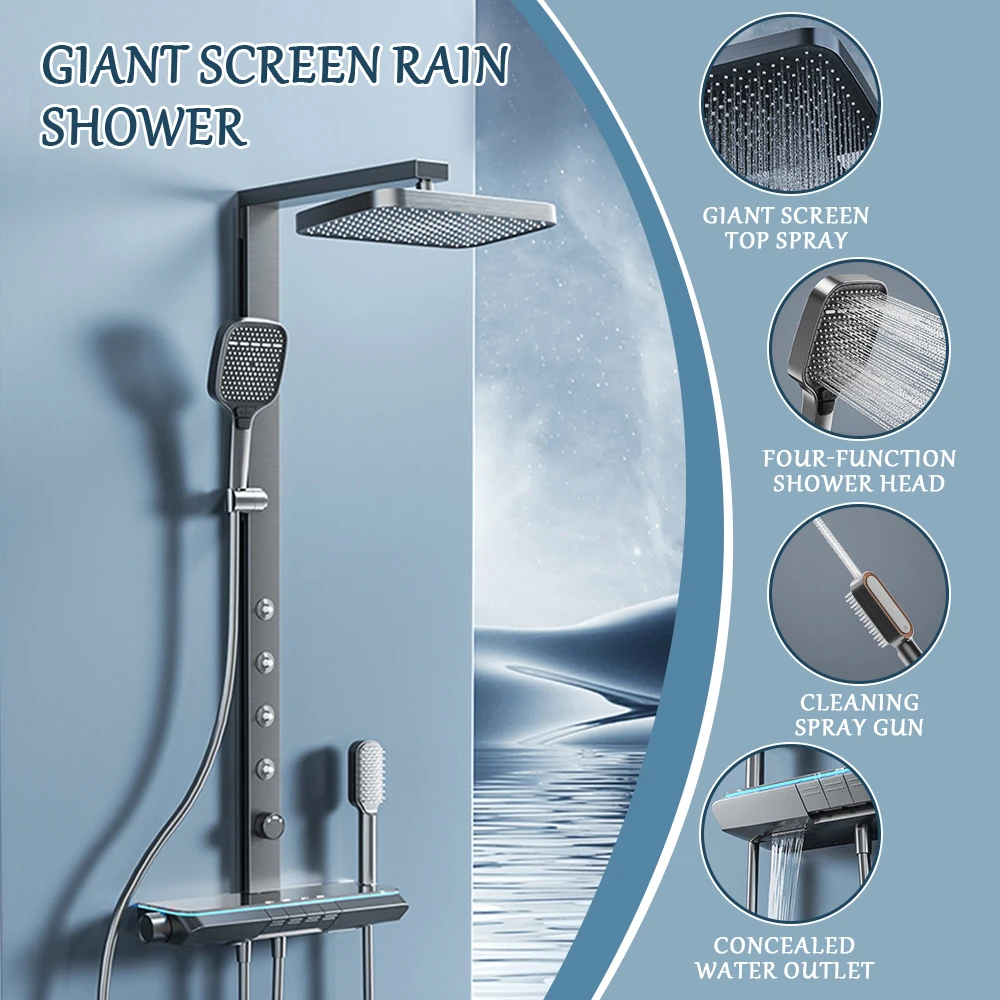 Thermostatic Digital Display Shower Set Bathroom Large Screen Shower Head Multiple Water Outlet Options Bathroom Shower System
Thermostatic Digital Display Shower Set Bathroom Large Screen Shower Head Multiple Water Outlet Options Bathroom Shower System