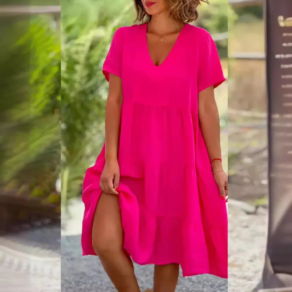 Summer New Women's Sweet V-neck Color Maxi Casual Short Skirt Dress Princess Style Polyester Fiber T-shirt Dress
Summer New Women's Sweet V-neck Color Maxi Casual Short Skirt Dress Princess Style Polyester Fiber T-shirt Dress