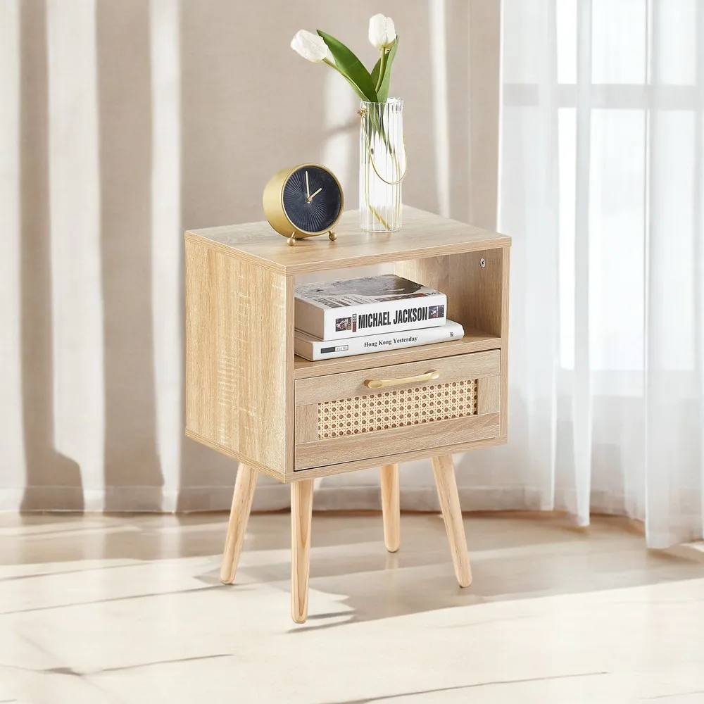 15.75" Rattan End table with drawer and solid wood legs, Modern nightstand, side table for living room, bedroom,natural
15.75" Rattan End table with drawer and solid wood legs, Modern nightstand, side table for living room, bedroom,natural