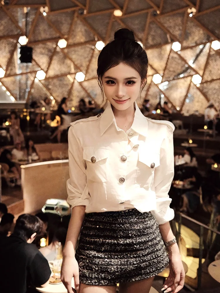 Linen Shirt And Short Skirt Set Women's Fashion Spring Summer Outfit Glitter Stripe High Waist Slim Fit Two Piece Set
Linen Shirt And Short Skirt Set Women's Fashion Spring Summer Outfit Glitter Stripe High Waist Slim Fit Two Piece Set