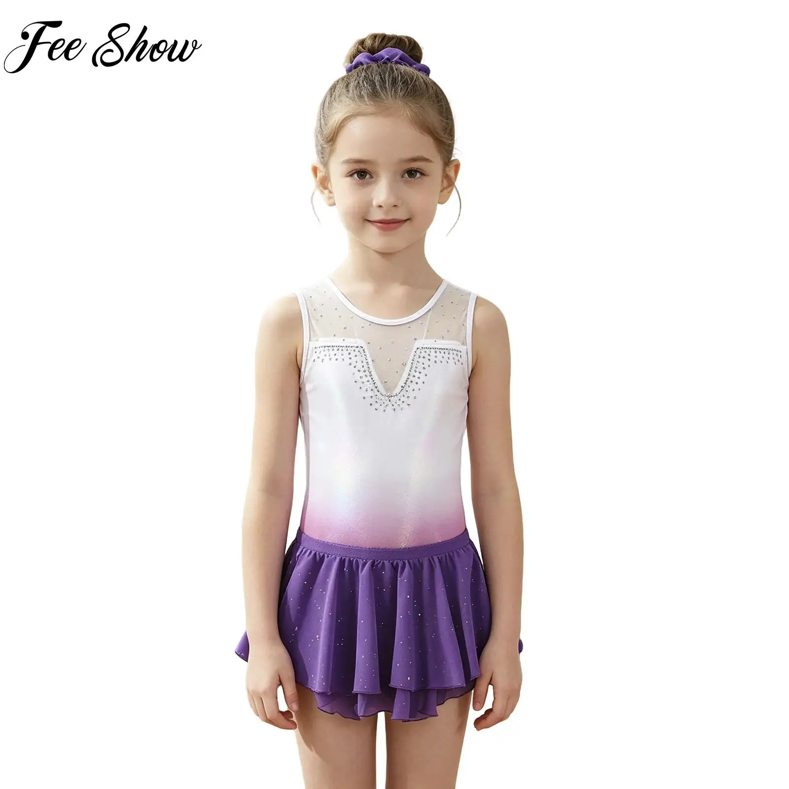 Kids Girls Ballet Gymnastics Dance Set Sleeveless Shiny Rhinestone Mesh Patchwork Gradient Color Leotard with Skirt And Hairband
Kids Girls Ballet Gymnastics Dance Set Sleeveless Shiny Rhinestone Mesh Patchwork Gradient Color Leotard with Skirt And Hairband