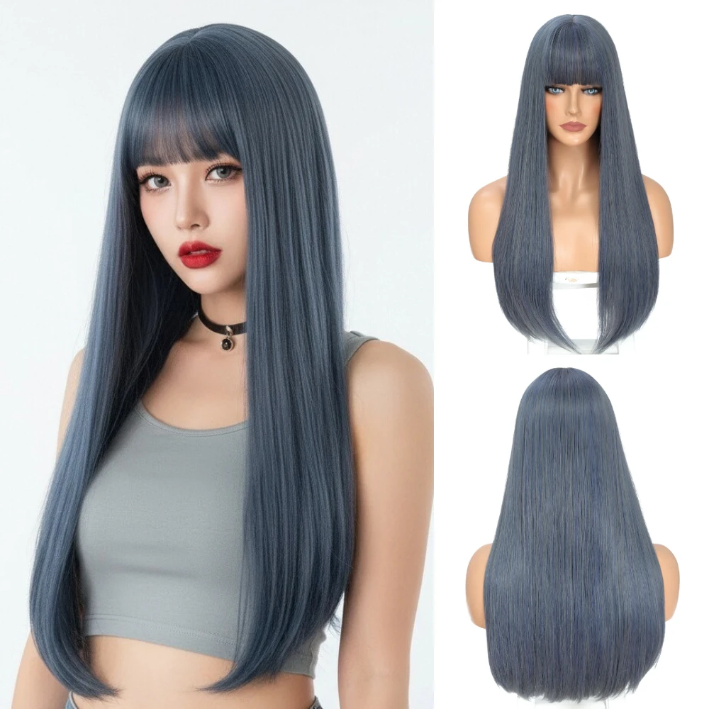 Women Long Wig Straight Bangs Heat Resistant Blue Synthetic Hair Daily Cosplay High Temperature Fiber
Women Long Wig Straight Bangs Heat Resistant Blue Synthetic Hair Daily Cosplay High Temperature Fiber