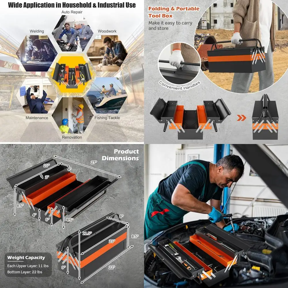 3-Layer 22 Steel Portable Tool Chest with 5 Trays, Handle & Lock, Powder Coated for Garage/Home Office Use
3-Layer 22 Steel Portable Tool Chest with 5 Trays, Handle & Lock, Powder Coated for Garage/Home Office Use