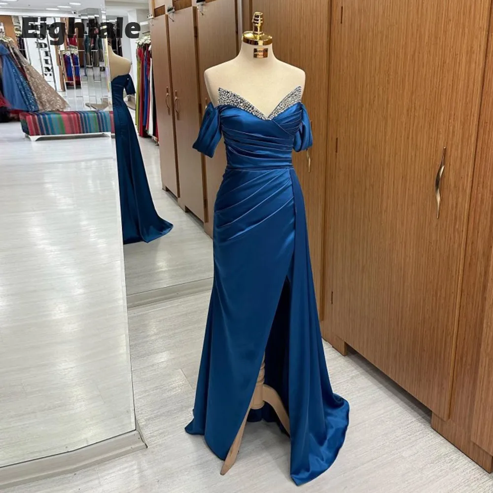 Eightale Blue Evening Dresses Beaded with Rhinestones Satin Mermaid Prom Party Gowns Formal Occasion Vestido Feminino
Eightale Blue Evening Dresses Beaded with Rhinestones Satin Mermaid Prom Party Gowns Formal Occasion Vestido Feminino