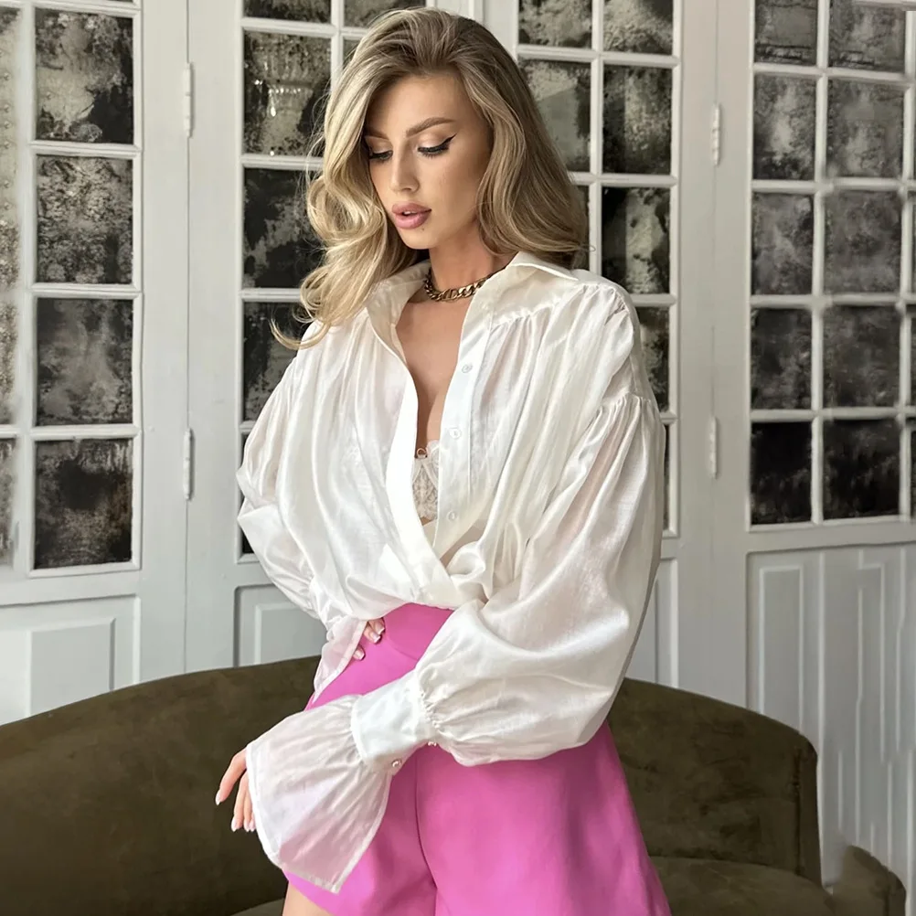 Lightweight Casual Long Sve Women's irt Lantern Sle Top French Sle Loose Fit Summer 2025 Pure Color Button Closure 
Lightweight Casual Long Sve Women's irt Lantern Sle Top French Sle Loose Fit Summer 2025 Pure Color Button Closure