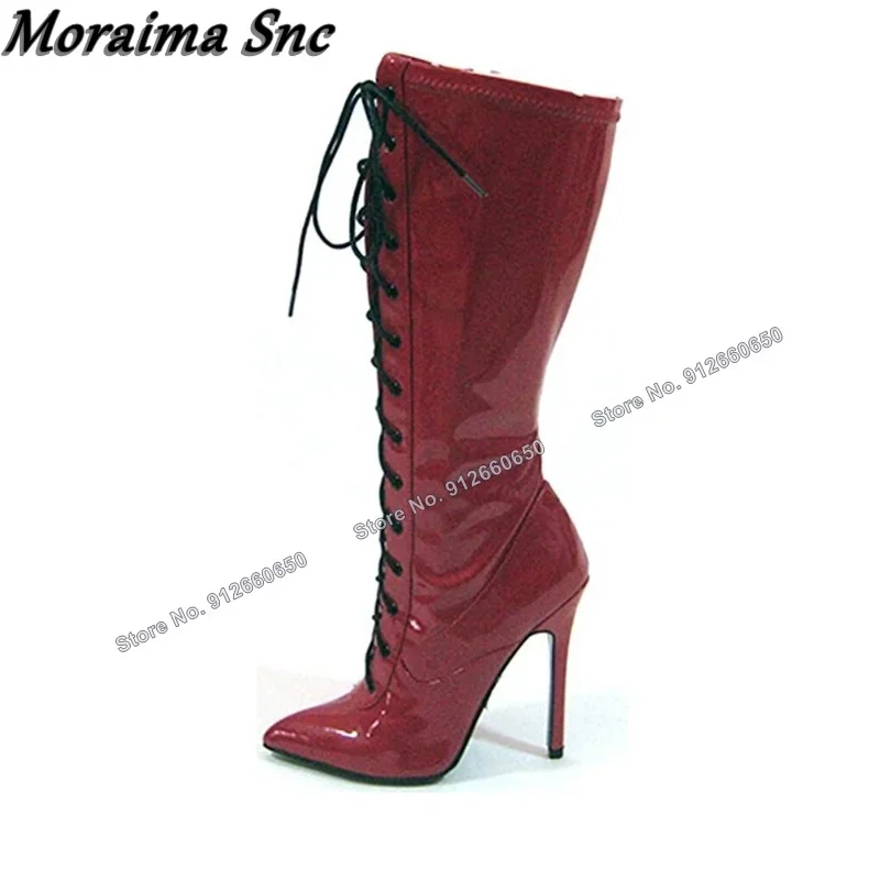 Moraima Snc Deep Red Cross Tied Boots for Women Lace Up Knee High Boots Pointed Toe Stilettos High Heels Runway Shoes on Heels
Moraima Snc Deep Red Cross Tied Boots for Women Lace Up Knee High Boots Pointed Toe Stilettos High Heels Runway Shoes on Heels