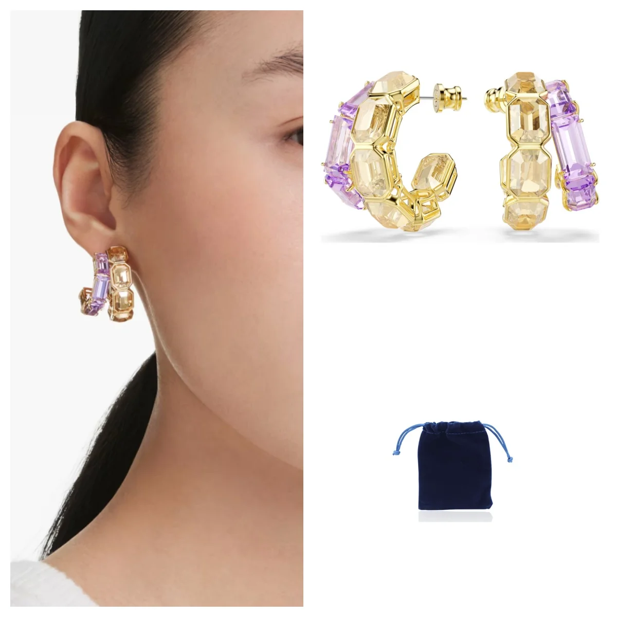 Millenia hoop earrings Mixed cuts, Multicolored, Gold-tone plated
Millenia hoop earrings Mixed cuts, Multicolored, Gold-tone plated