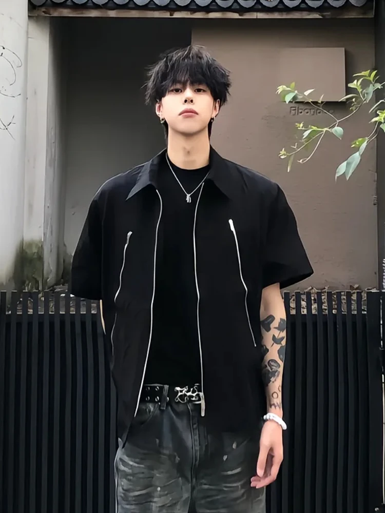 Black Double Zipper Short Sleeve Men's Shirt Summer High Street Design Casual High-End Feeling Fashionable Top Youth Style
Black Double Zipper Short Sleeve Men's Shirt Summer High Street Design Casual High-End Feeling Fashionable Top Youth Style