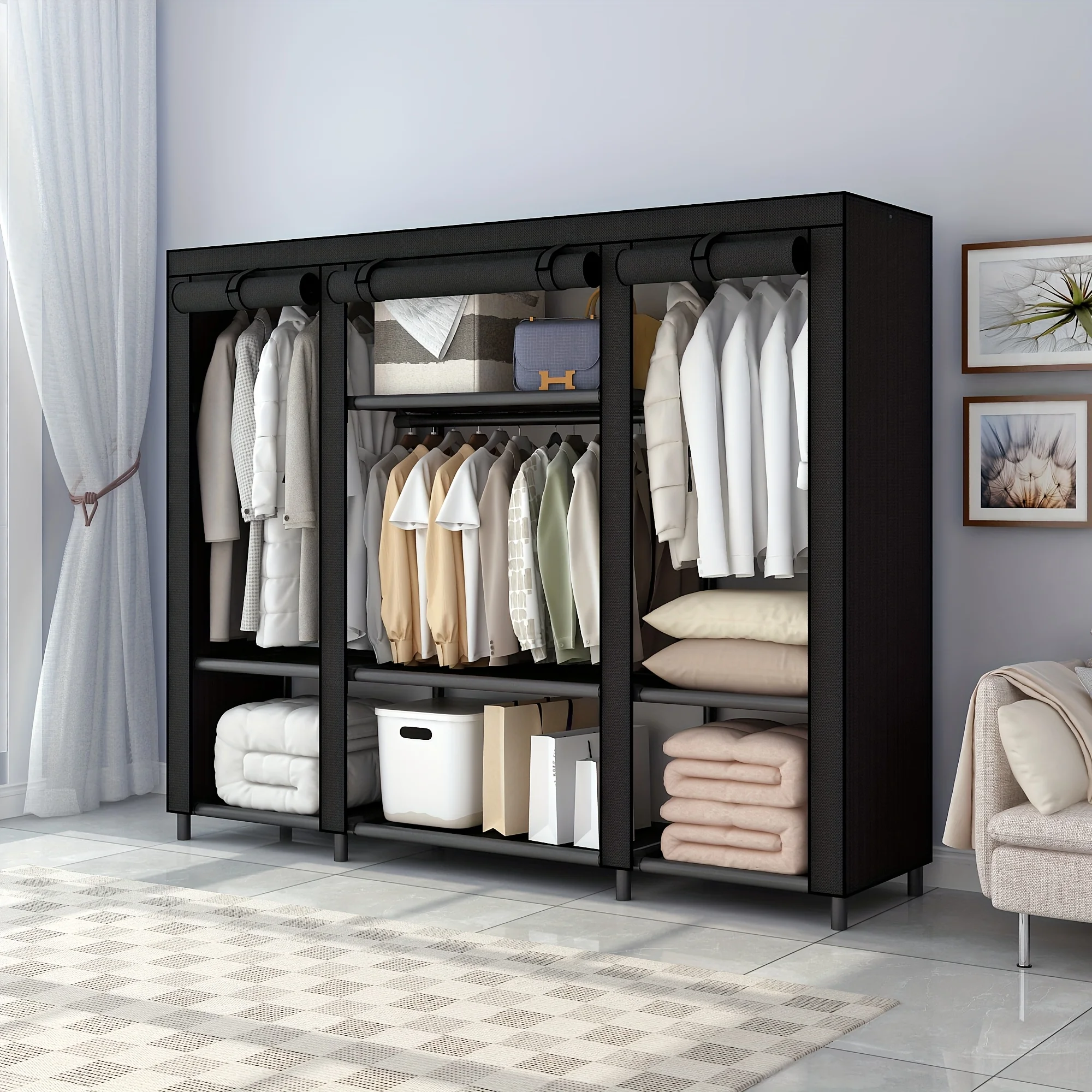 59 Inch Portable Wardrobe - Large Capacity Clothes Storage Rack, Multi-functional Hanging Clothes Organiser, Rental Housing
59 Inch Portable Wardrobe - Large Capacity Clothes Storage Rack, Multi-functional Hanging Clothes Organiser, Rental Housing