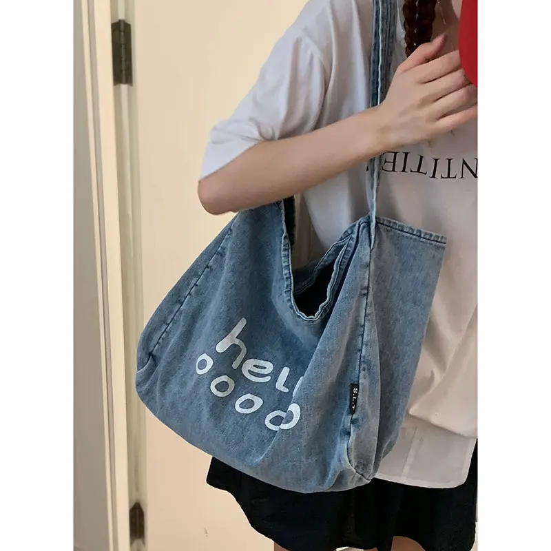 Washed Denim Letter Tote Cloth Bag for Women 2025 New Casual Large Capacity Single Shoulder Bags
Washed Denim Letter Tote Cloth Bag for Women 2025 New Casual Large Capacity Single Shoulder Bags
