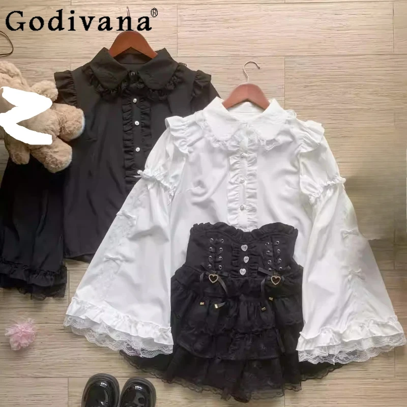 Новая весенне-осенняя готическая милая блузка с воротником Питер Пэн, короткими рукавами, модная, со съемными расклешенными рукавами, в стиле Лолита, с бантом, базовая
Новая весенне-осенняя готическая милая блузка с воротником Питер Пэн, короткими рукавами, модная, со съемными расклешенными рукавами, в стиле Лолита, с бантом, базовая