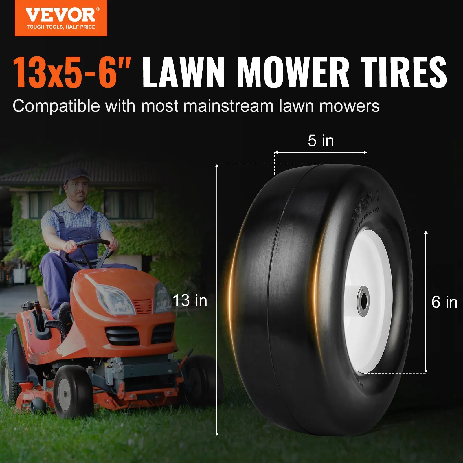 Lawn Mower Tires With Rim, 13x5-6' Tubeless Tractor Tires, 2-Pack Tire And Wheel Assembly, Flat-free PU Tires, 3.25'-5.9'
Lawn Mower Tires With Rim, 13x5-6' Tubeless Tractor Tires, 2-Pack Tire And Wheel Assembly, Flat-free PU Tires, 3.25'-5.9'