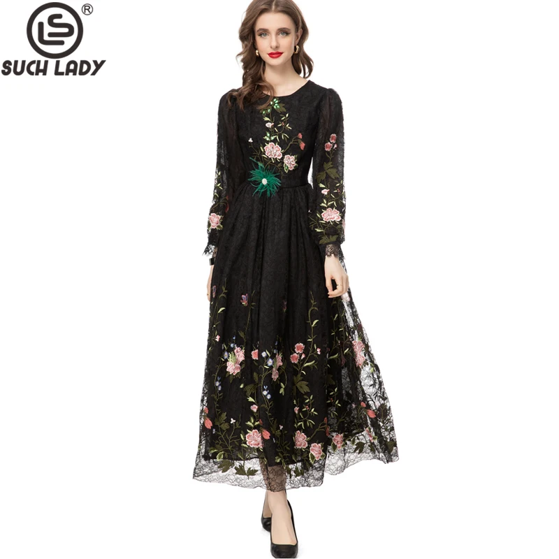 Women's Runway Dresses O Neck Long Sleeves Embroidery Elegant Designer Lace Vestidos Prom Gown
Women's Runway Dresses O Neck Long Sleeves Embroidery Elegant Designer Lace Vestidos Prom Gown