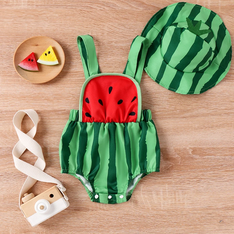 2Pcs Baby Girl Romper Outfits Watermelon/Pineapple Print Romper Elastic Waist Square Neck Sleeveless Bodysuit Hat Summer Clothes
2Pcs Baby Girl Romper Outfits Watermelon/Pineapple Print Romper Elastic Waist Square Neck Sleeveless Bodysuit Hat Summer Clothes