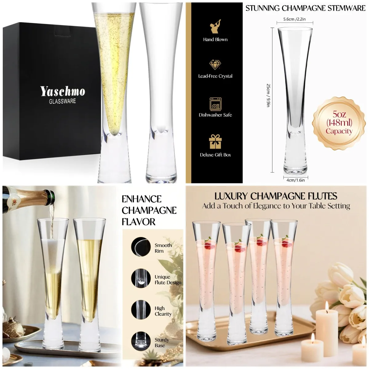 Champagne Flutes Set of 2, Hand Blown Crystal, Lead-Free Prosecco Glasses, Elegant Design for Wedding, Anniversary, Birthday, Ch
Champagne Flutes Set of 2, Hand Blown Crystal, Lead-Free Prosecco Glasses, Elegant Design for Wedding, Anniversary, Birthday, Ch