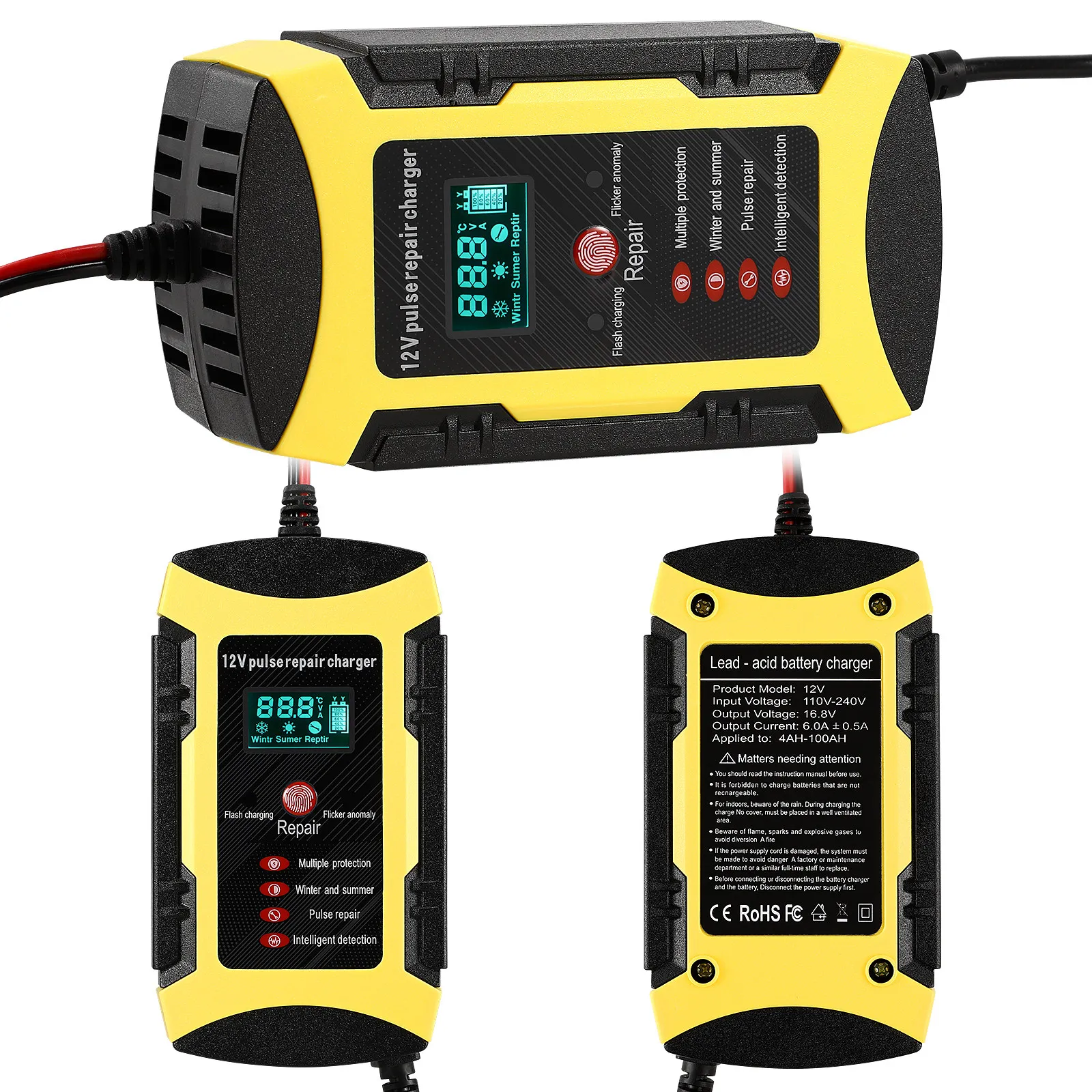 Car Battery Charger 12V 6A Automatic Intelligent Charging Digital Display Reverse Polarity Overcurrent Protection for Auto
Car Battery Charger 12V 6A Automatic Intelligent Charging Digital Display Reverse Polarity Overcurrent Protection for Auto