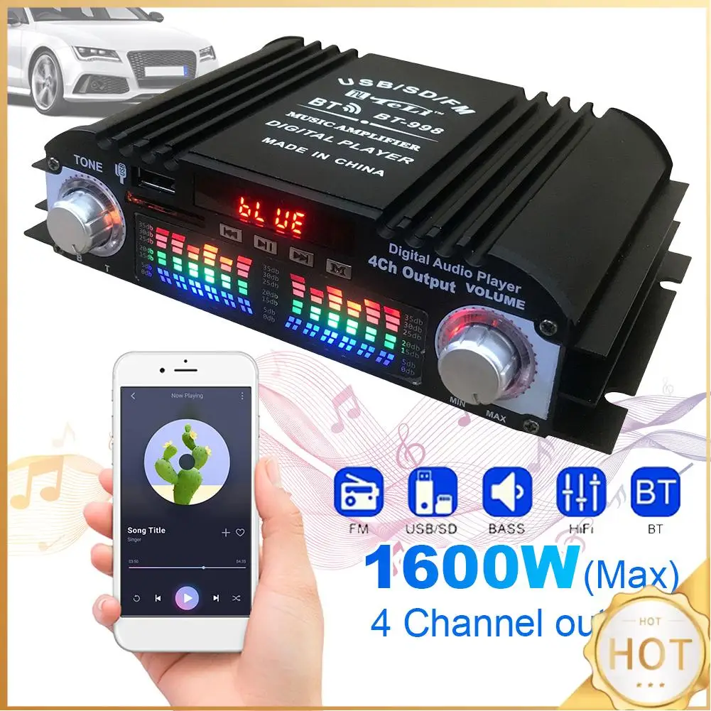 1600W Peak Power HiFi Sound Amplifier FM Radio USB Bluetooth-Compatible Digital 4 Channel Audio Amplifier FM USB Karaoke Player
1600W Peak Power HiFi Sound Amplifier FM Radio USB Bluetooth-Compatible Digital 4 Channel Audio Amplifier FM USB Karaoke Player