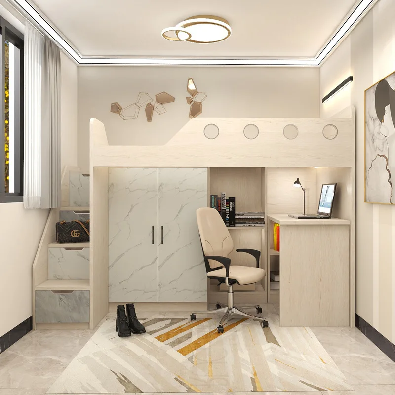 Bed cabinet integrated children Hong Kong with bookshelf high and low bed multi-functional wardrobe combination
Bed cabinet integrated children Hong Kong with bookshelf high and low bed multi-functional wardrobe combination