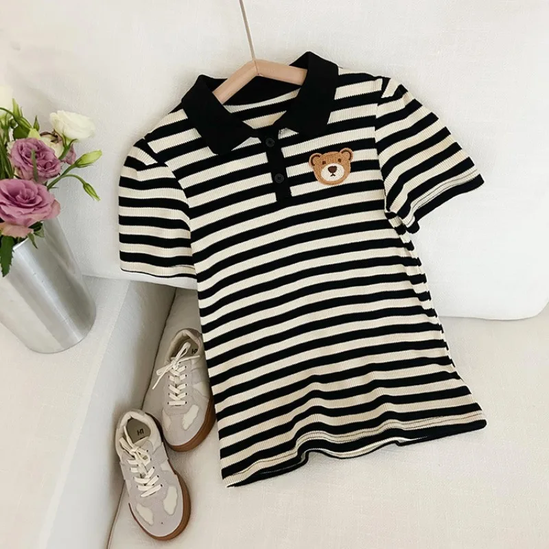 2024 Summer Kids Dress Baby girl turn-down collar striped T-shirt Dress Girls cartoon embroidery student dress
2024 Summer Kids Dress Baby girl turn-down collar striped T-shirt Dress Girls cartoon embroidery student dress