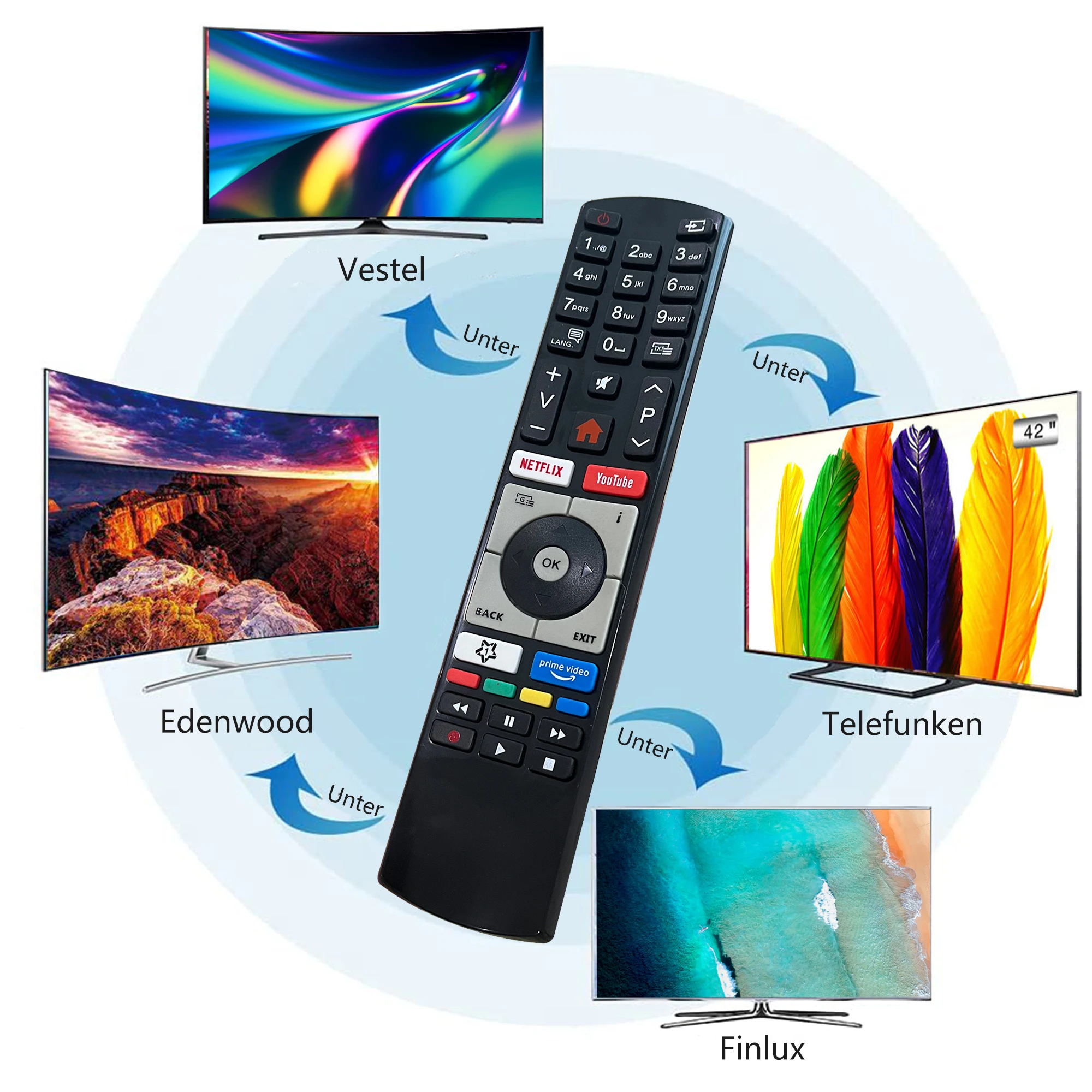 Vestel Finlux Telefunken Edenwood 4K Smart Television Remote Control RC4318P RC4391P Compatible with RC4318 Remote Control
Vestel Finlux Telefunken Edenwood 4K Smart Television Remote Control RC4318P RC4391P Compatible with RC4318 Remote Control