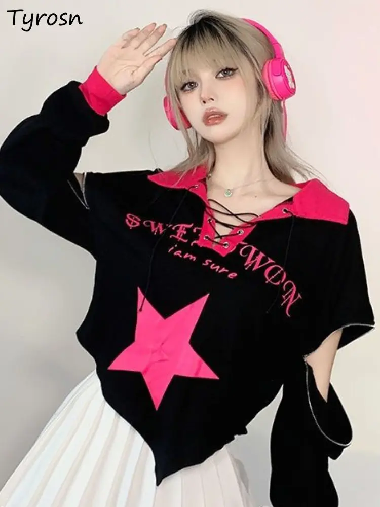 Sweatshirts Women Bandage Design Print Fashion Loose Elegant Casual Spring Sweet Students Turn-down Collar Sporty Hollow Out New
Sweatshirts Women Bandage Design Print Fashion Loose Elegant Casual Spring Sweet Students Turn-down Collar Sporty Hollow Out New