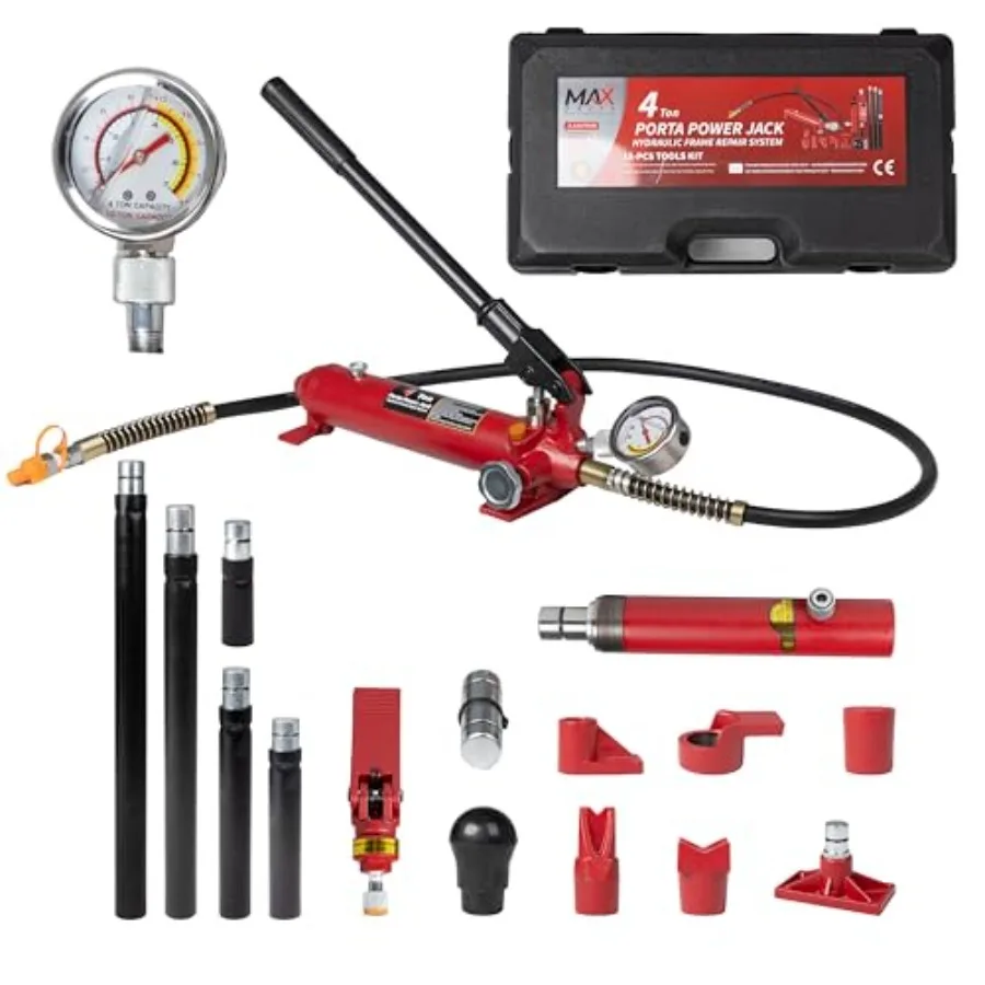 Auto body repair kit: 4-ton hydraulic ram set, steel construction, black/grey, includes 18-pcs tools, blow-mold case pressure g
Auto body repair kit: 4-ton hydraulic ram set, steel construction, black/grey, includes 18-pcs tools, blow-mold case pressure g