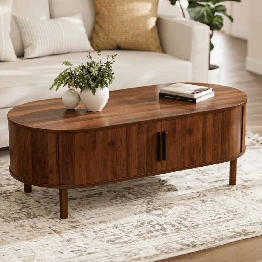Coffee Table for Living Room Modern Oval Coffee Table with Cabinets and Sliding Doors Home Small Space 47.2" Fluted Center Tabl
Coffee Table for Living Room Modern Oval Coffee Table with Cabinets and Sliding Doors Home Small Space 47.2" Fluted Center Tabl