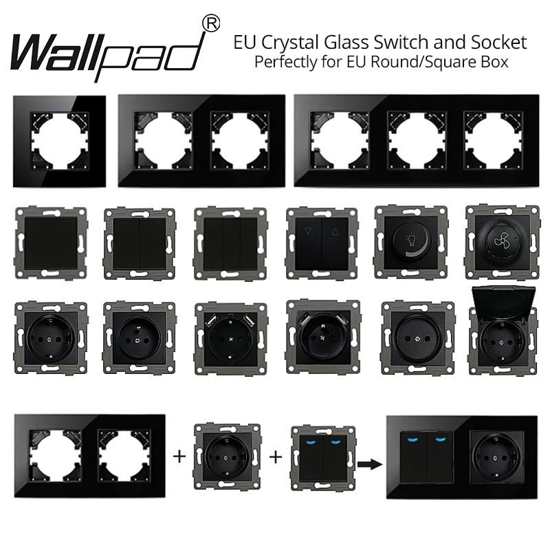 Touch Light Switch With EU USB TypeC Double Triple Wall Sockets Black Led Switches Crystal Dark Backlight Electrical Outlet 16A
Touch Light Switch With EU USB TypeC Double Triple Wall Sockets Black Led Switches Crystal Dark Backlight Electrical Outlet 16A