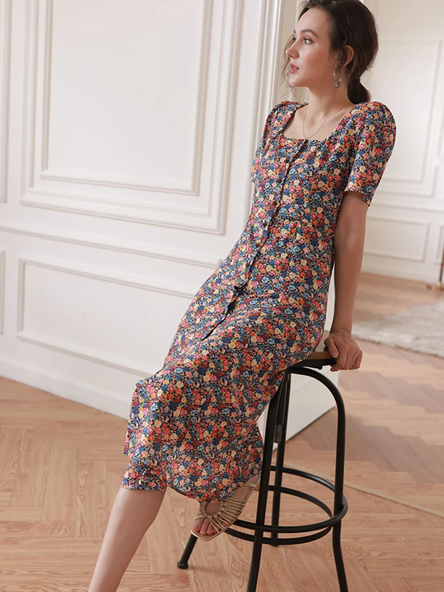 Floral Print Vintage Midi Dress Female Button Square Collar Short Sleeve Dresses Chic Casual Elegant Women Vestidos Summer 2023
Floral Print Vintage Midi Dress Female Button Square Collar Short Sleeve Dresses Chic Casual Elegant Women Vestidos Summer 2023