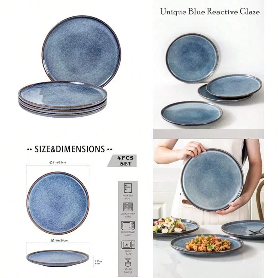11 Inch Ceramic Dinner Plates Set Of 4 Large Blue Plates For Dinner Salad Dert Pasta Durable Serving Dishes Microwave Dishwashe
11 Inch Ceramic Dinner Plates Set Of 4 Large Blue Plates For Dinner Salad Dert Pasta Durable Serving Dishes Microwave Dishwashe