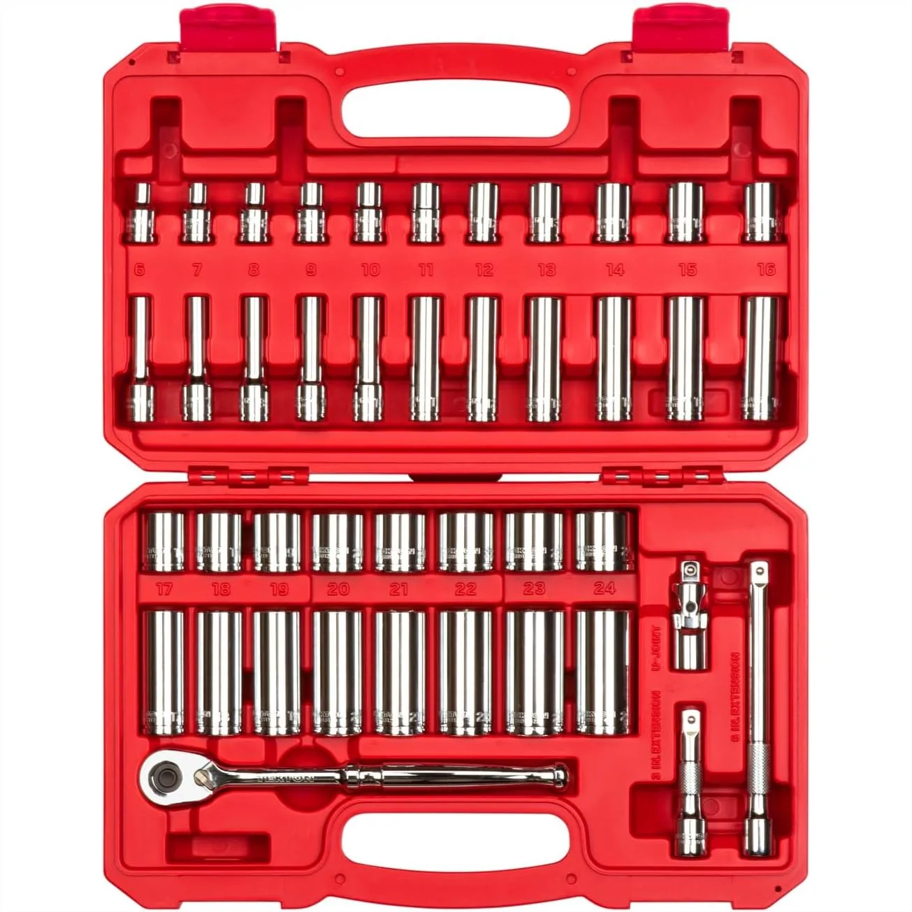 3/8 Inch Drive 6-Point Socket and Ratchet Set, 42-Piece (6-24 mm) Shallow & Deep Sockets with Case
3/8 Inch Drive 6-Point Socket and Ratchet Set, 42-Piece (6-24 mm) Shallow & Deep Sockets with Case