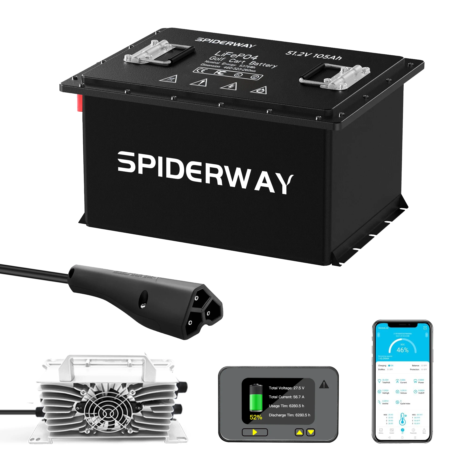 48V(51.2V) 105Ah Golf Cart LiFePO4 Lithium Battery with 48V 25A Charger for EZGO RXV TXT 15000+ Cycle
48V(51.2V) 105Ah Golf Cart LiFePO4 Lithium Battery with 48V 25A Charger for EZGO RXV TXT 15000+ Cycle