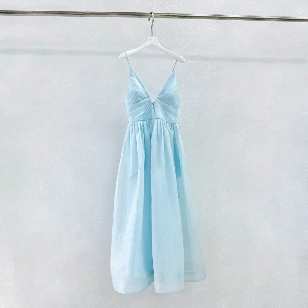 Highest Quality Version Summer Dresses Silk Linen Blue Plunging V-neckline Fitted Bodice Sleeveless A-line Long Dress Holiday
Highest Quality Version Summer Dresses Silk Linen Blue Plunging V-neckline Fitted Bodice Sleeveless A-line Long Dress Holiday