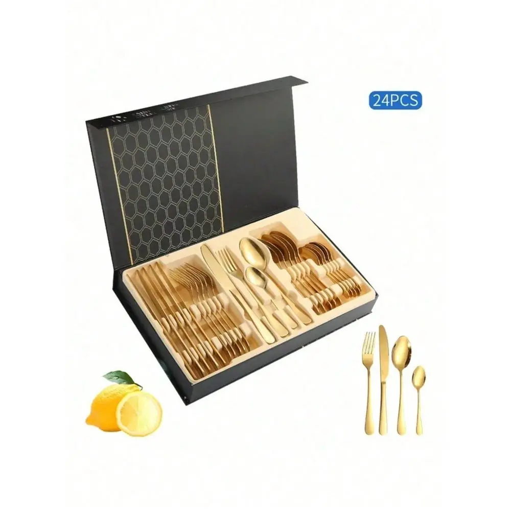 Gold Tone Stainless Steel Flatware Set, Service For 4, Mirror Polished Cutlery Includes Knives Forks Spoons, Dishwasher Tablewa
Gold Tone Stainless Steel Flatware Set, Service For 4, Mirror Polished Cutlery Includes Knives Forks Spoons, Dishwasher Tablewa
