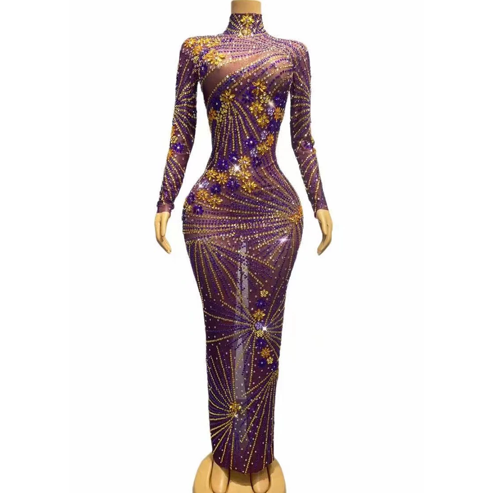 Sexy Stage Purple Gold Rhinestones Transparent Long Sleeves Dress Birthday Celebrate Sexy Outfit Prom Party Photoshoot Dress
Sexy Stage Purple Gold Rhinestones Transparent Long Sleeves Dress Birthday Celebrate Sexy Outfit Prom Party Photoshoot Dress