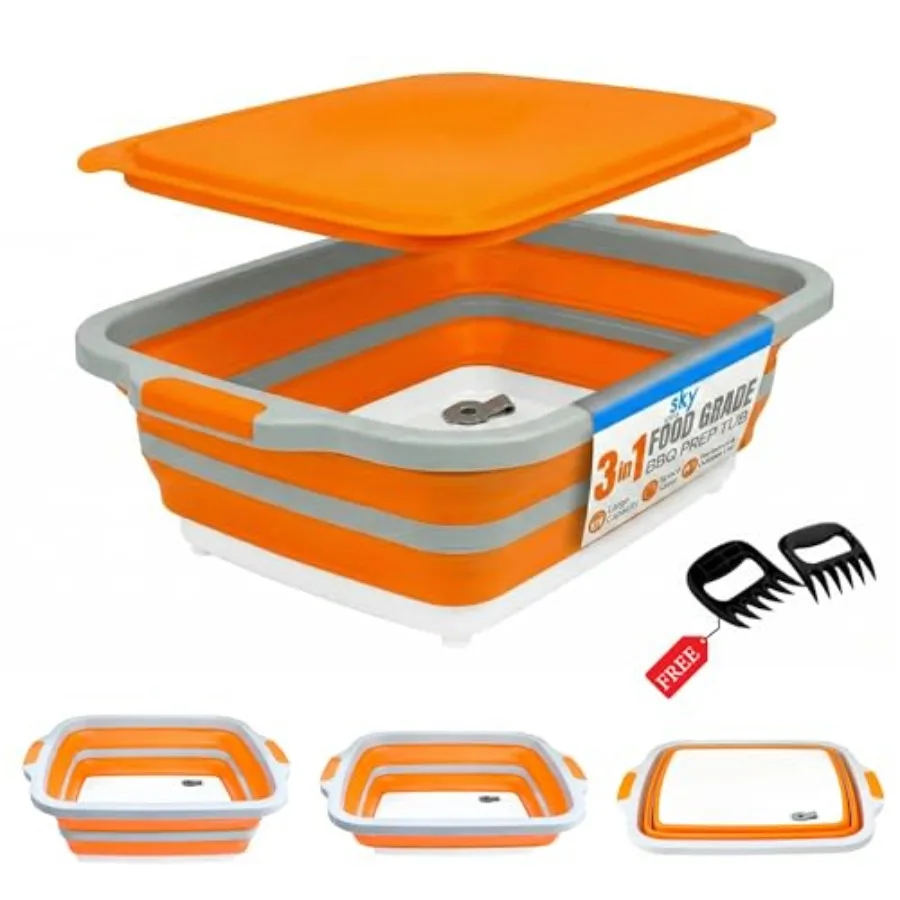 Collapsible BBQ Prep Tub with Lid - XL 4.22 GAL Folding Cutting Board and Food Basin for Outdoor Cooking, Marinating Container,
Collapsible BBQ Prep Tub with Lid - XL 4.22 GAL Folding Cutting Board and Food Basin for Outdoor Cooking, Marinating Container,