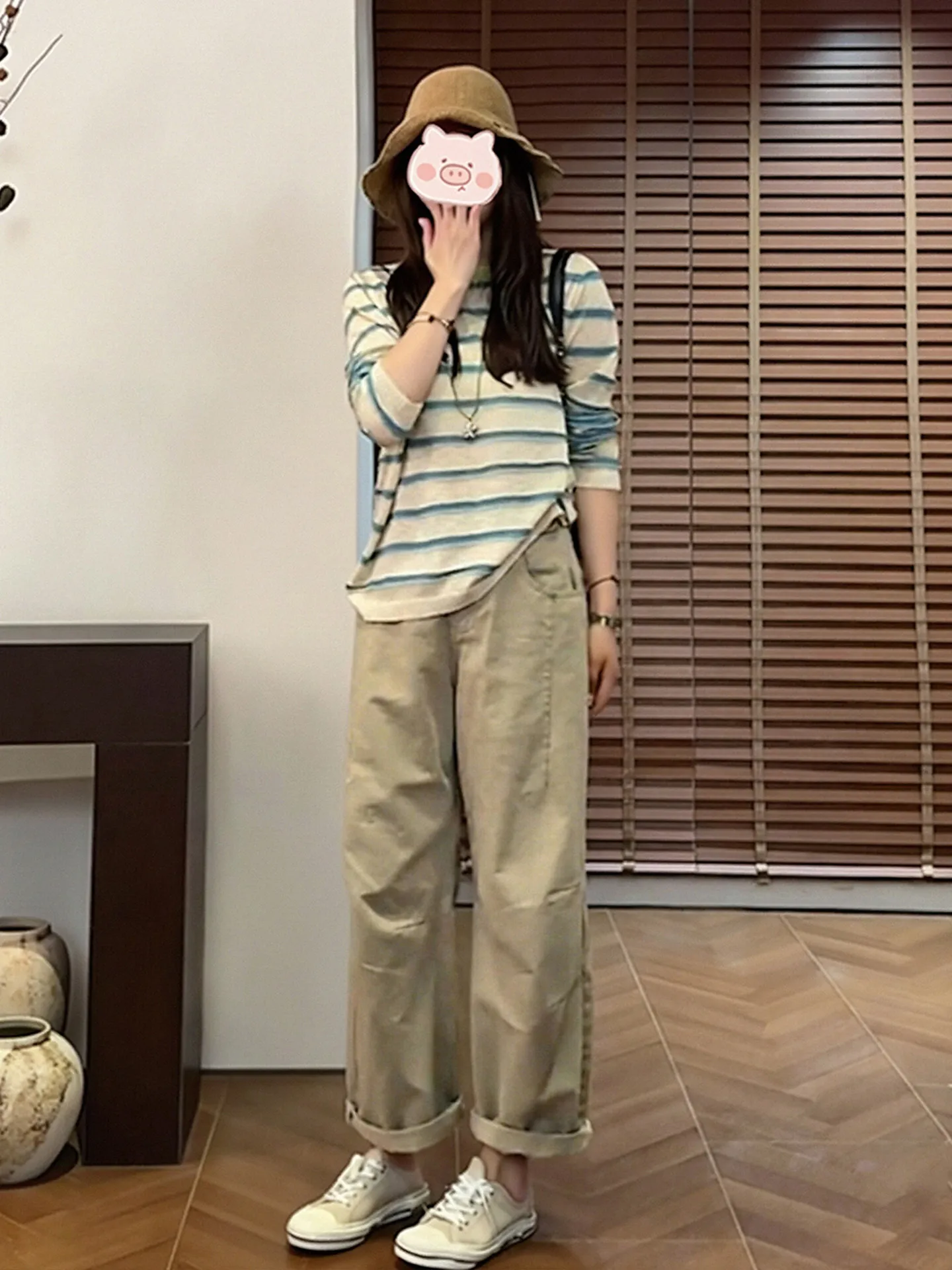 Unique Vintage Summer Workwear Set plus Size Striped Knit Top And Straight Leg Pants Casual Comfortable Fashionable Ensemble
Unique Vintage Summer Workwear Set plus Size Striped Knit Top And Straight Leg Pants Casual Comfortable Fashionable Ensemble