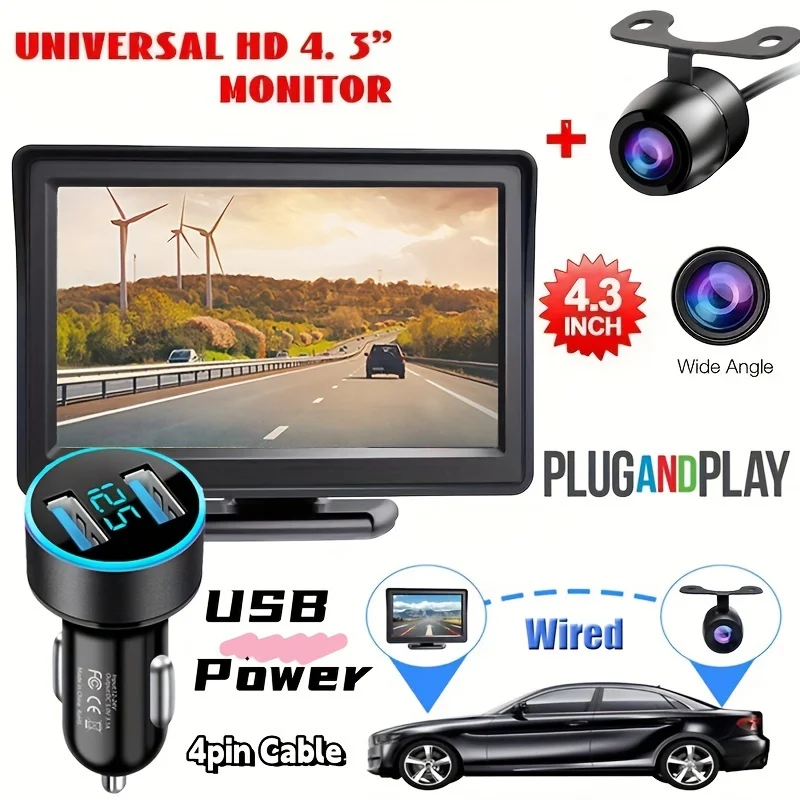 4,3-дюймовая автомобильная камера заднего вида HD с монитором — USB Plug & Play, проводная помощь при парковке, простая установка
4,3-дюймовая автомобильная камера заднего вида HD с монитором — USB Plug & Play, проводная помощь при парковке, простая установка