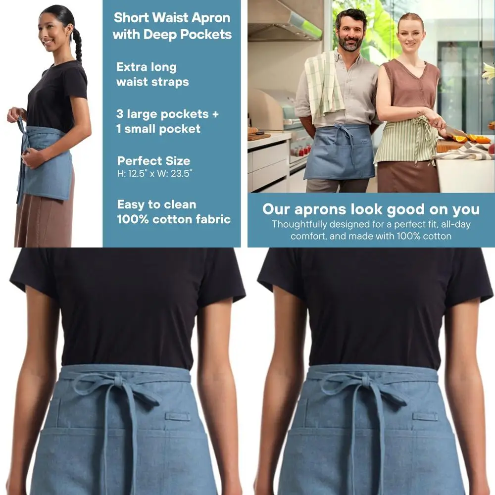 Стильный женский поясной фартук с карманами, короткий фартук шеф-повара 23x13, дышащий и моющийся кухонный фартук
Стильный женский поясной фартук с карманами, короткий фартук шеф-повара 23x13, дышащий и моющийся кухонный фартук