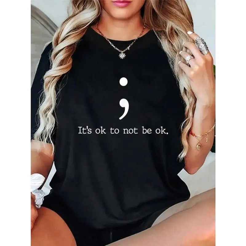 Semicolon T-Shirt Women's Mental Health Graphic Tee "It's OK to Not Be OK" Suicide Prevention Awareness Cotton Top Gift 
Semicolon T-Shirt Women's Mental Health Graphic Tee "It's OK to Not Be OK" Suicide Prevention Awareness Cotton Top Gift